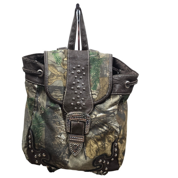 No Brand Handbags - Realrree Camouflage Faux Leather Studded Backpack Purse